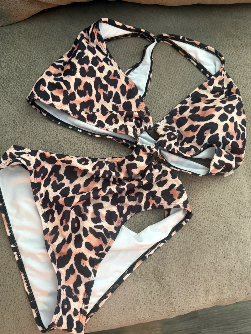 SHEIN Leopard Print Bikini Set - Pink Tan Black